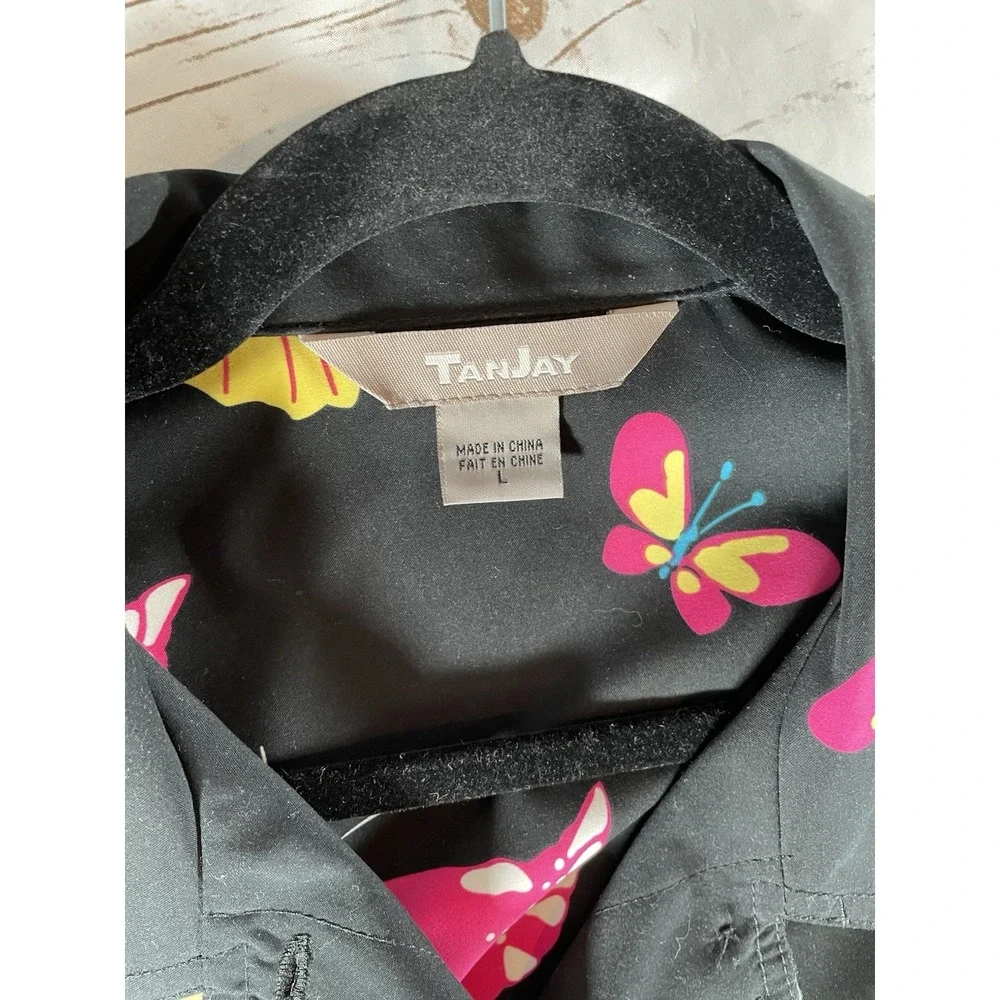 Black Butterfly Print Lightweight Jacket L Retro Whimsigoth Fairy Grunge Y2K 90s
